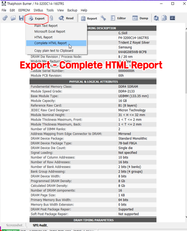 4. Thaiphoon burner export complete html report