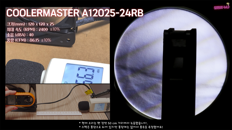 2.COOLERMASTER A12025-24RB 팬소음 데시벨 팬속도 풍속 fan speed rpm noise decibel